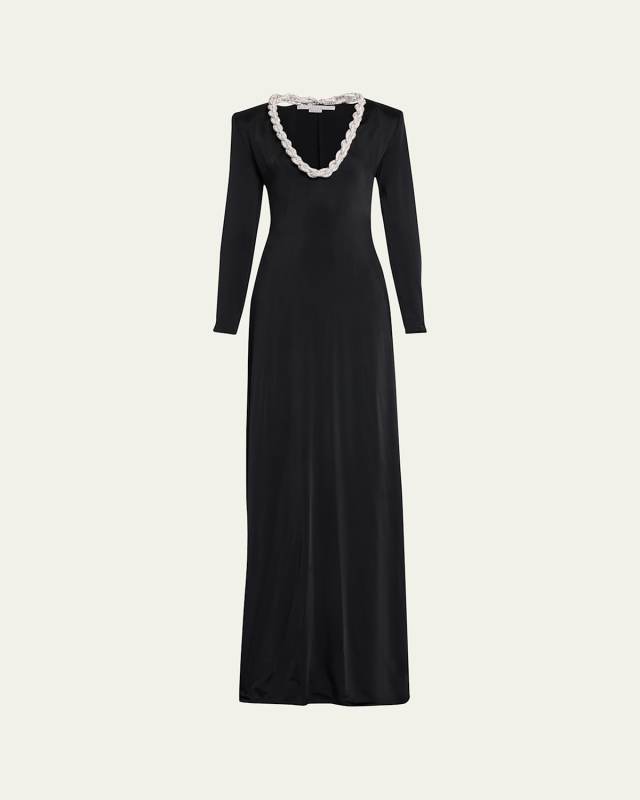 Crystal Braided Scoop-Neck Long-Sleeve Gown